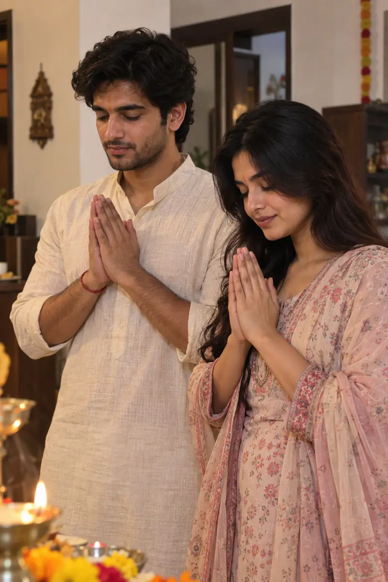Divya and Ishaan at a puja
